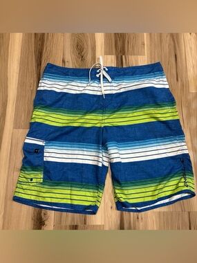 O’Neill Men’s Board Shorts Size 38 Blue Green White Stripes
